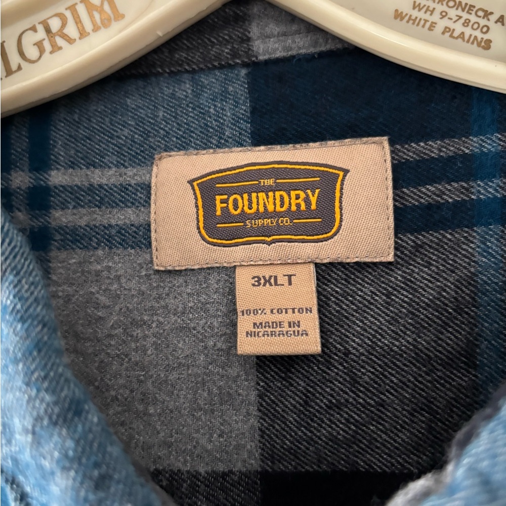 The Foundry Supply Co. Blue and Gray Plaid Casual Button Down Shirt 3XLT